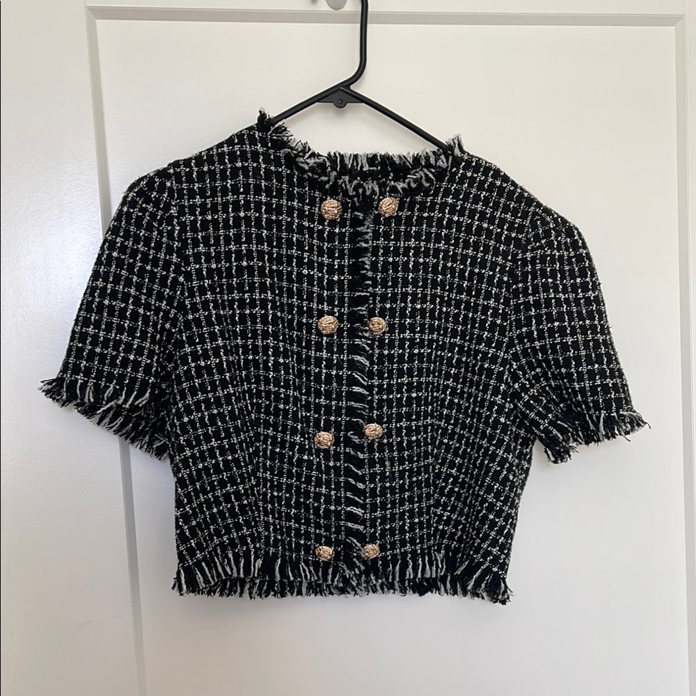 Black and White Tweed Women's Top